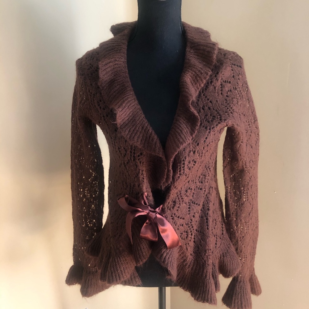 NWOT Brown Crochet Mohair Sweater Large